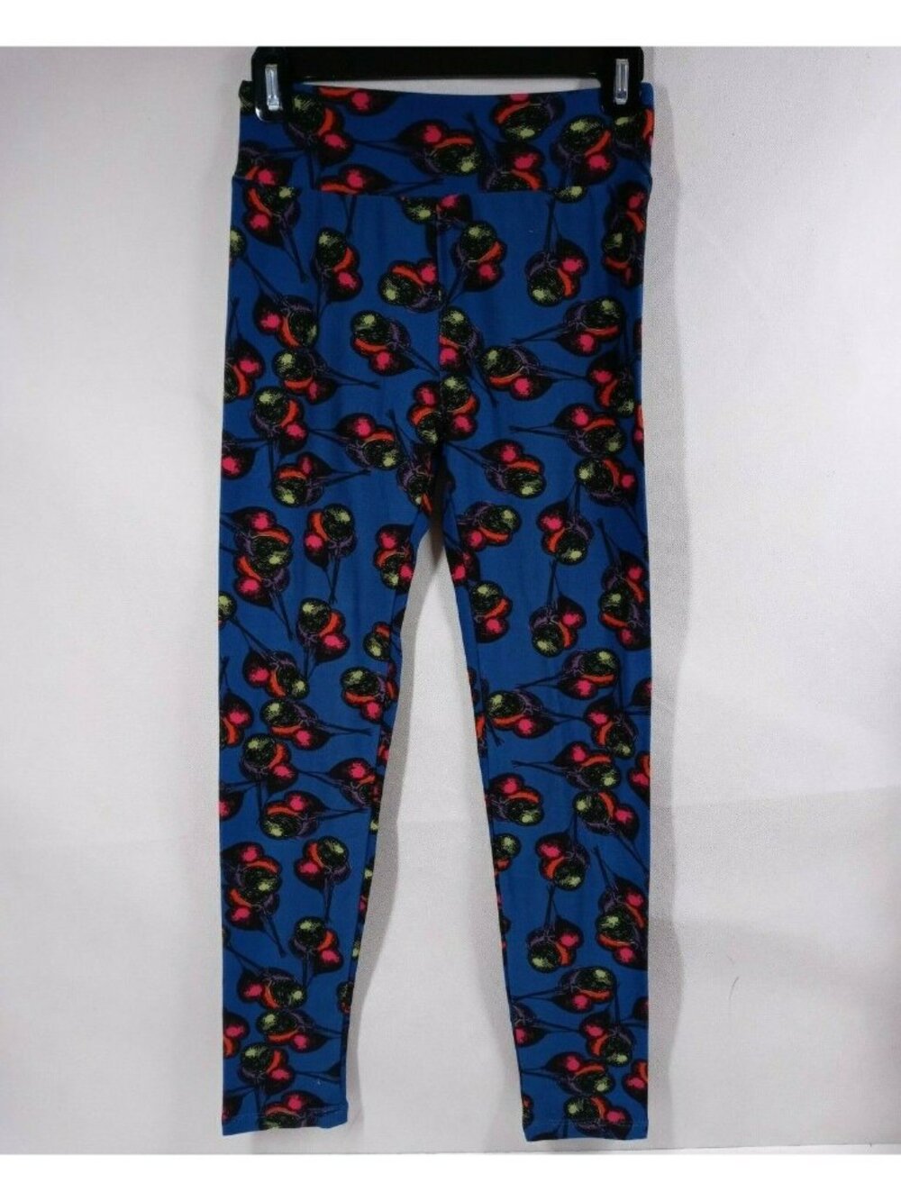 New LuLaRoe One Size Leggings Navy Blue With Pink, Purple,& Green Floral Designs